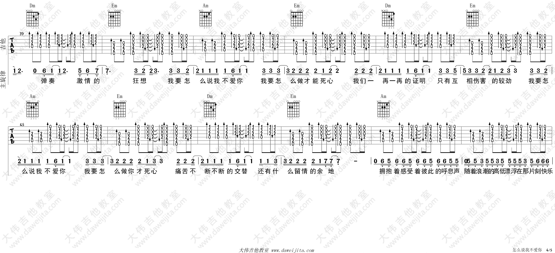 怎么说我不爱你吉他谱_萧敬腾_C调原版六线谱_大伟吉他版 怎么说我不爱你吉他谱_萧敬腾_C调原版六线谱_大伟吉他版