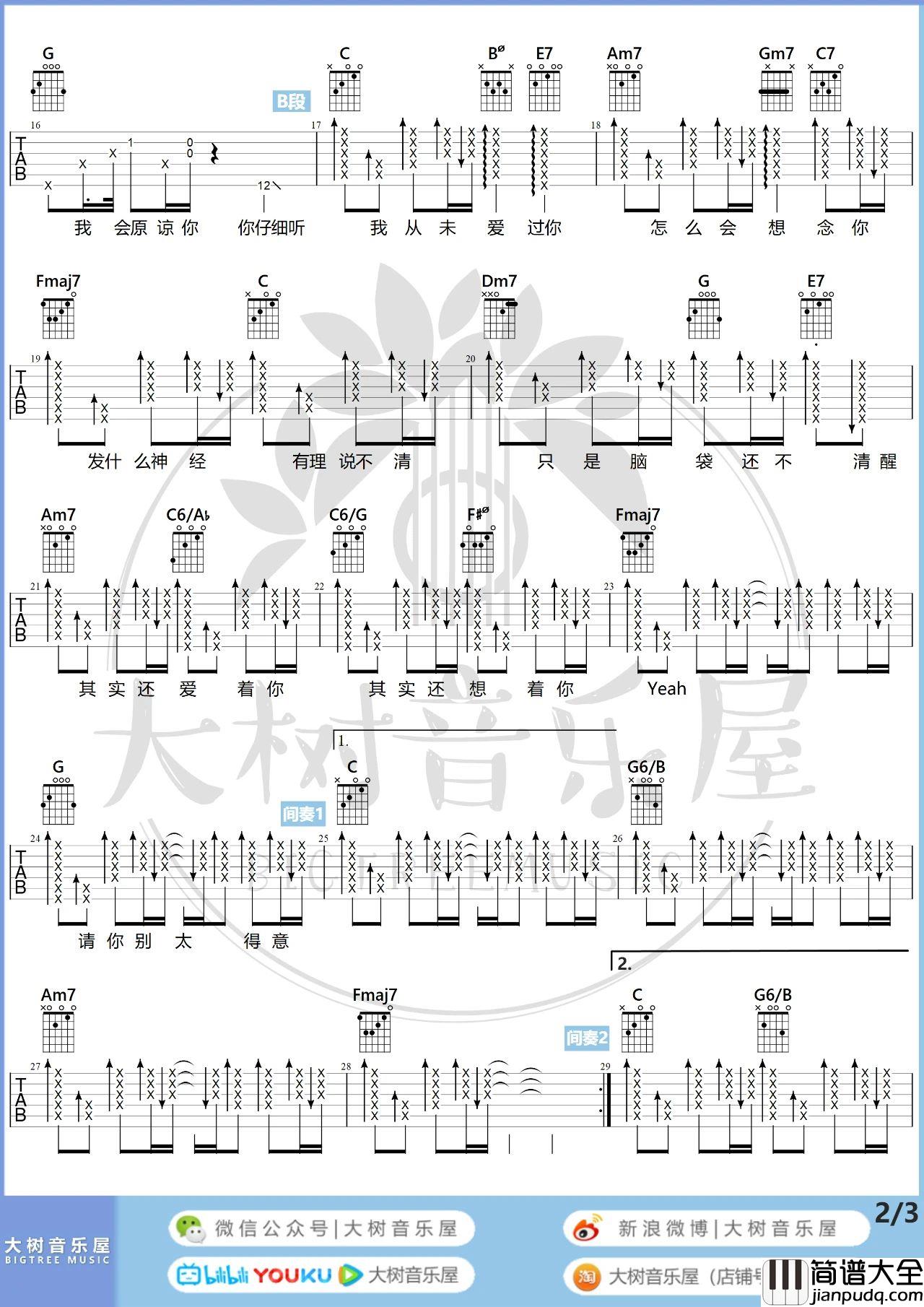 大笨钟吉他谱_C调弹唱六线谱_视频弹唱教学_周杰伦 大笨钟吉他谱_C调弹唱六线谱_视频弹唱教学_周杰伦