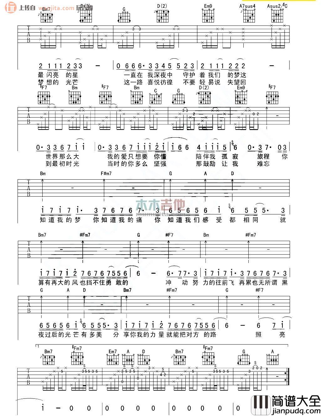 我们都一样(吉他谱)_张杰_D调原版高清六线谱 我们都一样(吉他谱)_张杰_D调原版高清六线谱