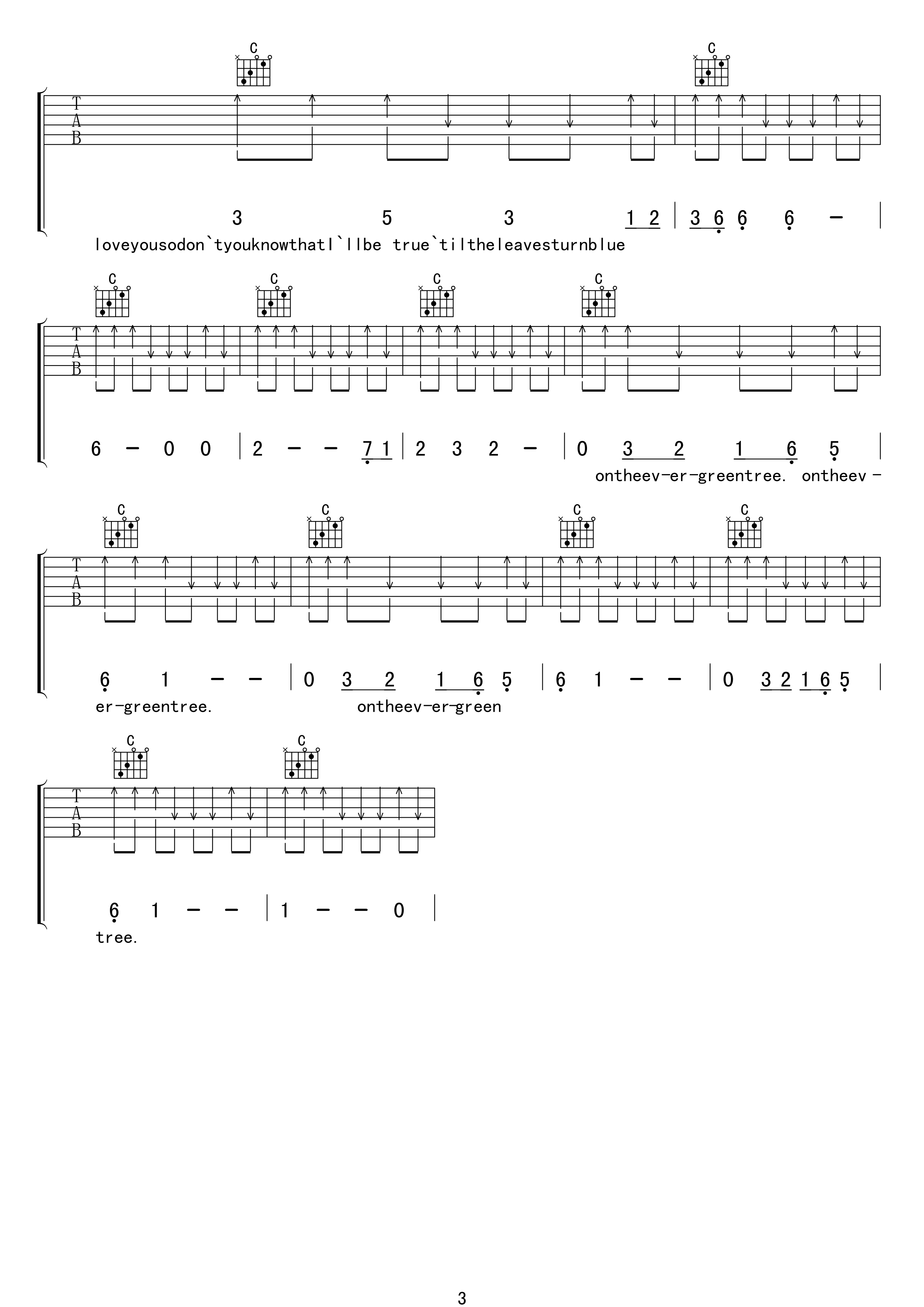 Evergreen_Tree吉他谱_C调高清版_编配_cliff_richard
