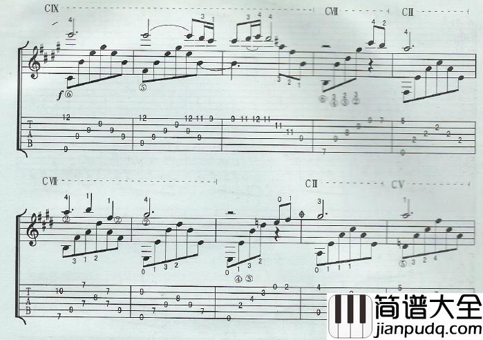 卡伐蒂娜指弹谱_原调六线谱_简单版_汤斯曼