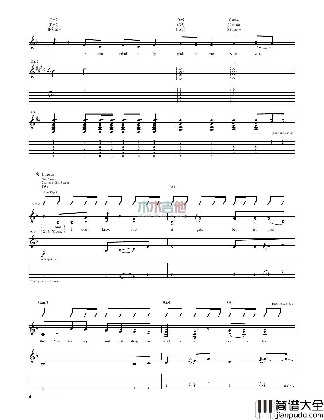fearless吉他谱_A调女生版_木木吉他编配_Taylor_Swift