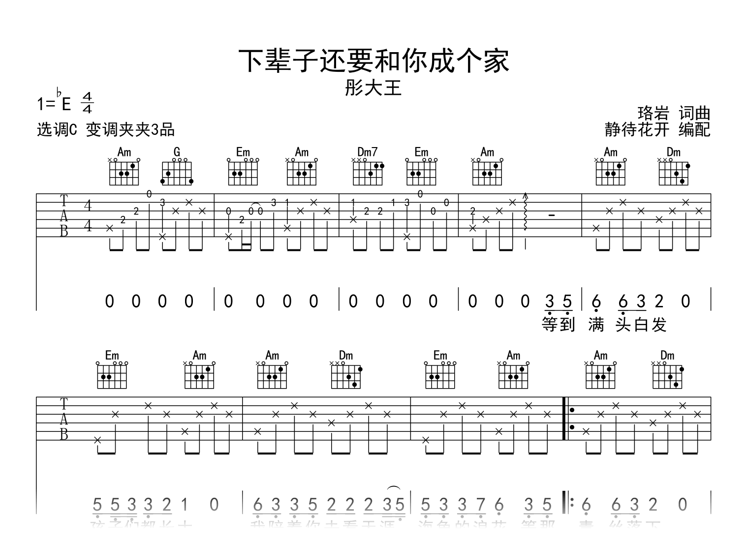 下辈子还要和你成个家吉他谱_彤大王_C调弹唱谱