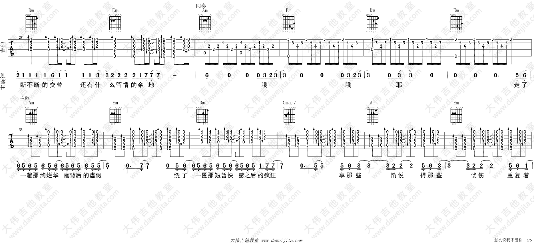 怎么说我不爱你吉他谱_萧敬腾_C调原版六线谱_大伟吉他版 怎么说我不爱你吉他谱_萧敬腾_C调原版六线谱_大伟吉他版