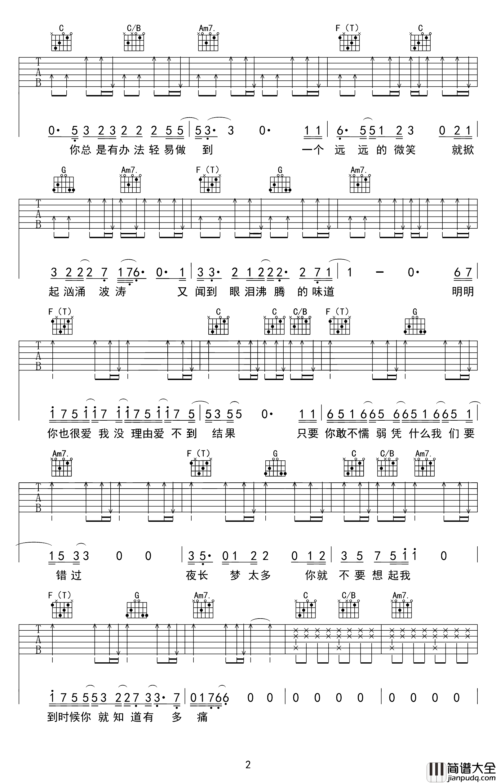 田馥甄《你就不要想起我》吉他谱【高清原版】 田馥甄_你就不要想起我_吉他谱【高清原版】