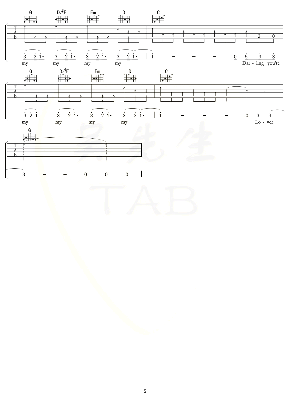 lover吉他谱_G调扫弦版_吴先生编配_Taylor_Swift