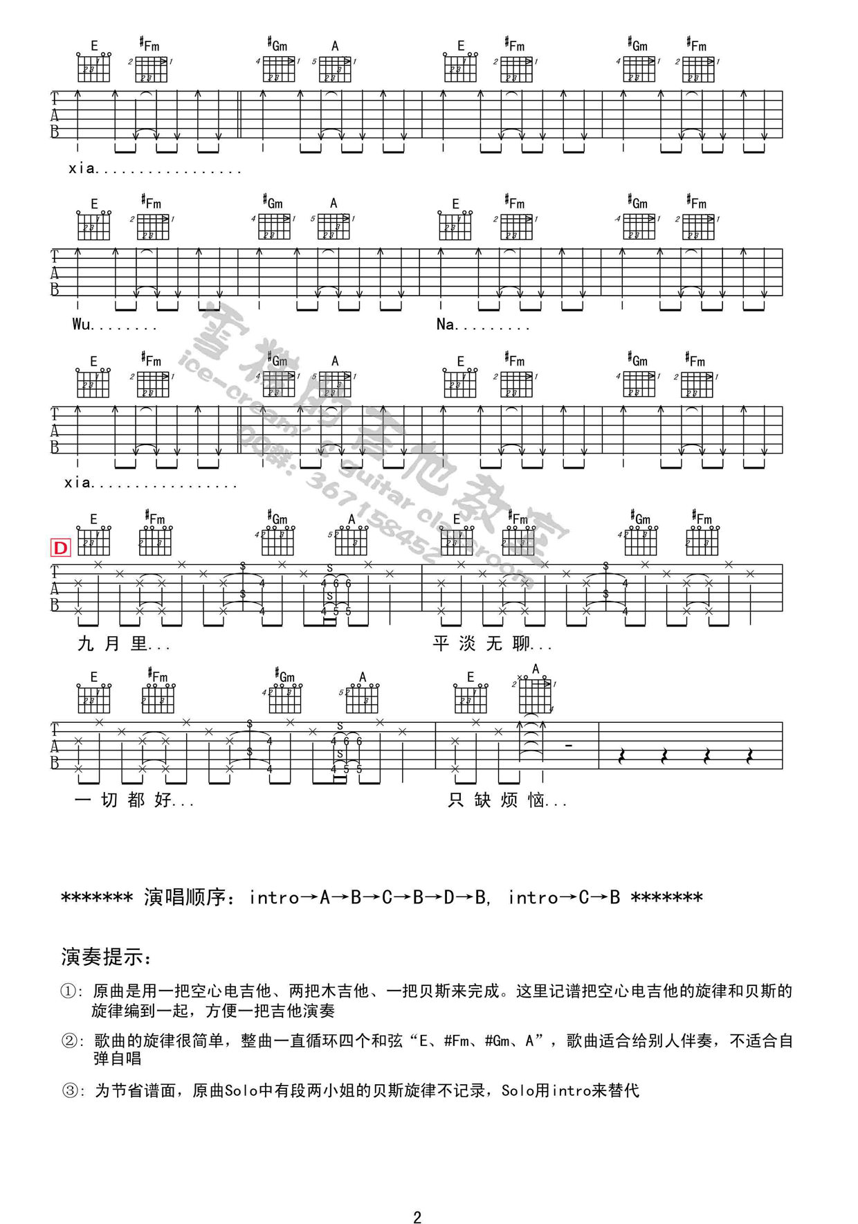 浮躁吉他谱_E调六线谱_附前奏_王菲
