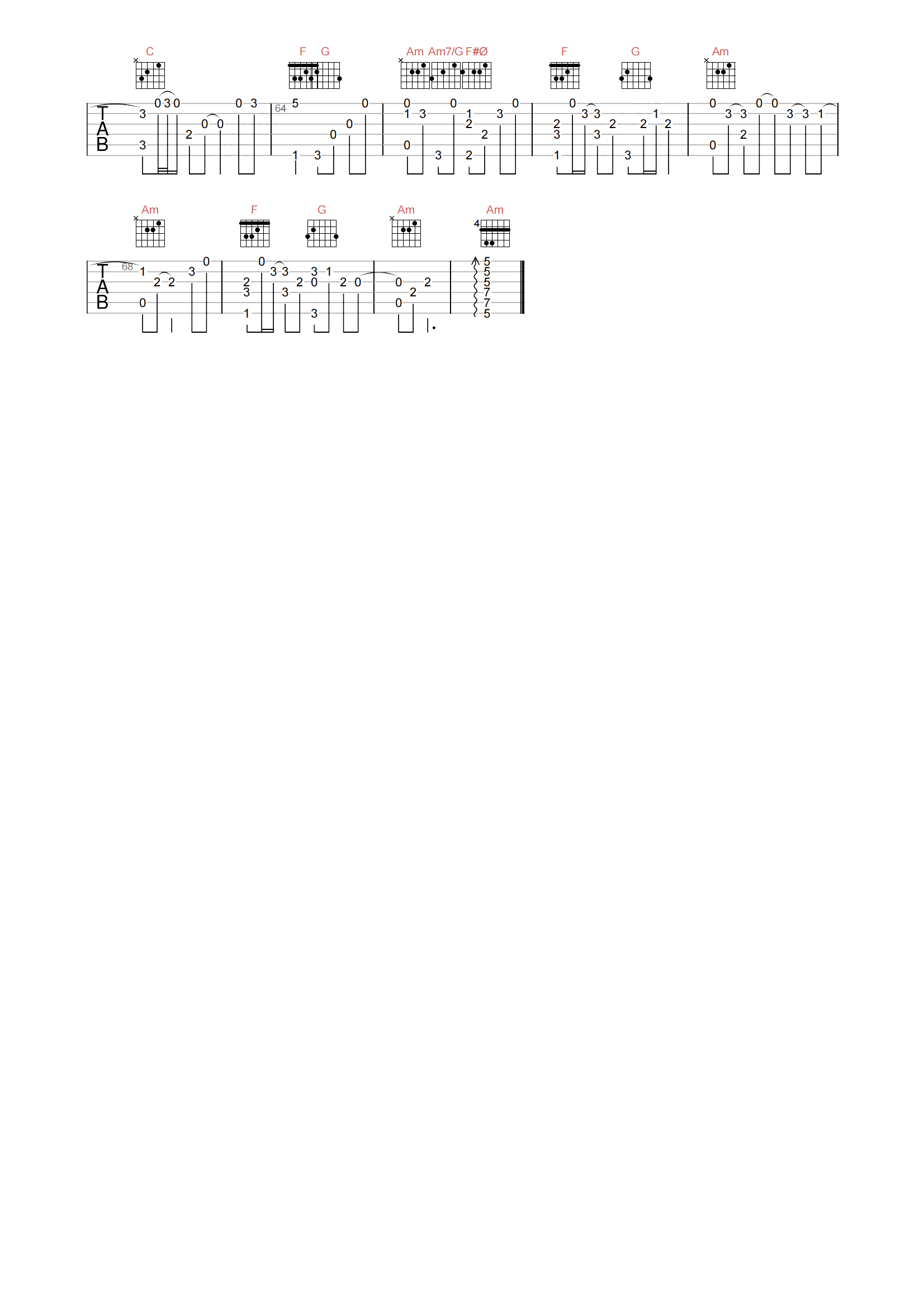 敕勒歌指弹谱_谭维维_C调吉他独奏谱_附PDF下载