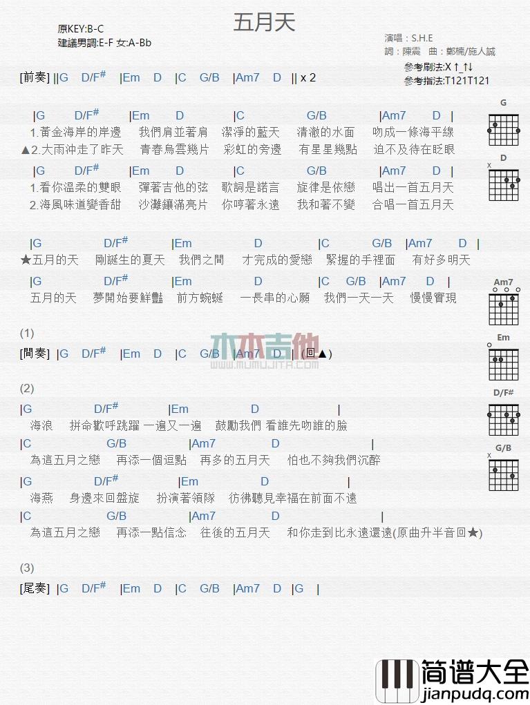 S.H.E_五月天_吉他谱_Guitar_Music_Score