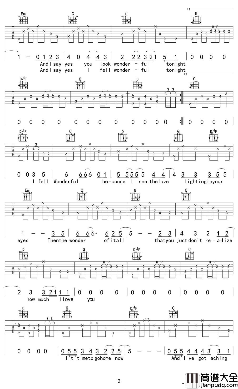 wonderful_tonight吉他谱_Eric_Clapton_弹唱谱