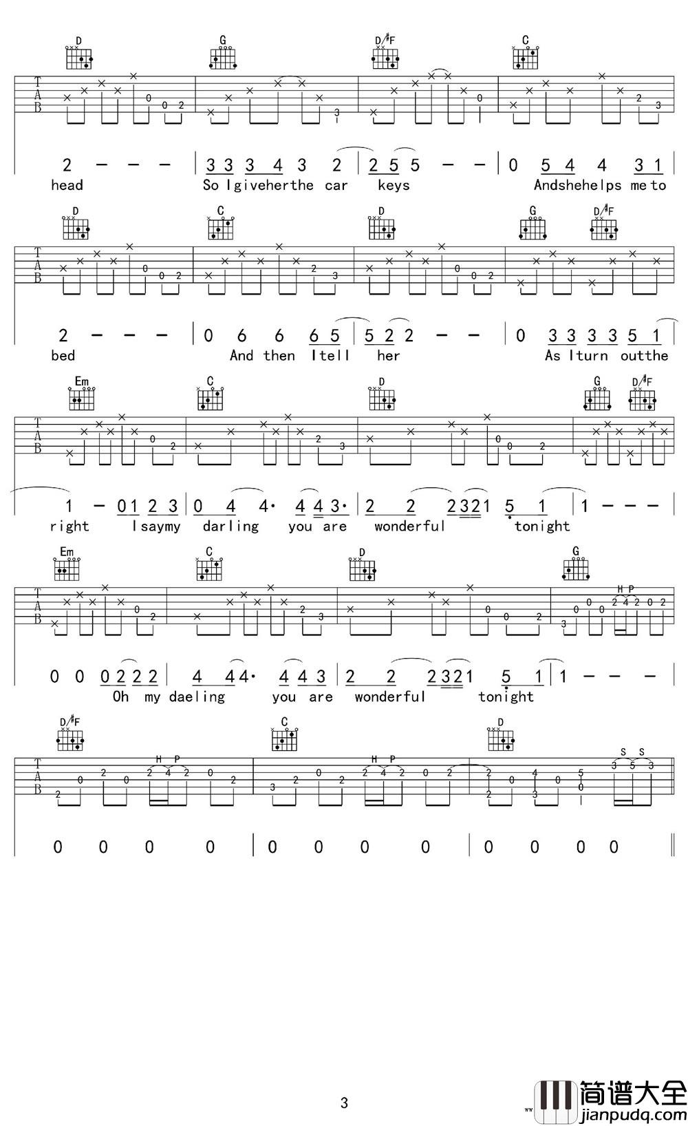 wonderful_tonight吉他谱_Eric_Clapton_弹唱谱