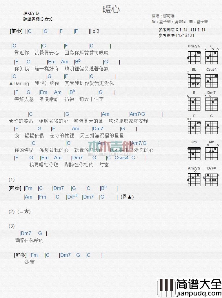郁可唯_暖心_吉他谱_Guitar_Music_Score