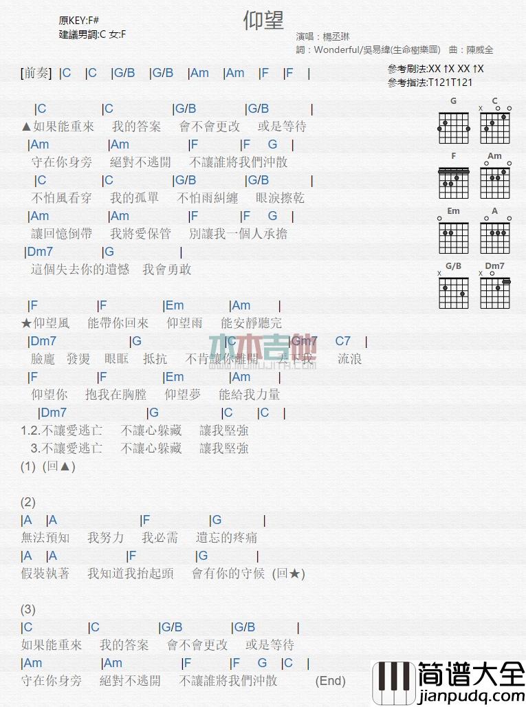 杨丞琳_仰望_吉他谱_Guitar_Music_Score