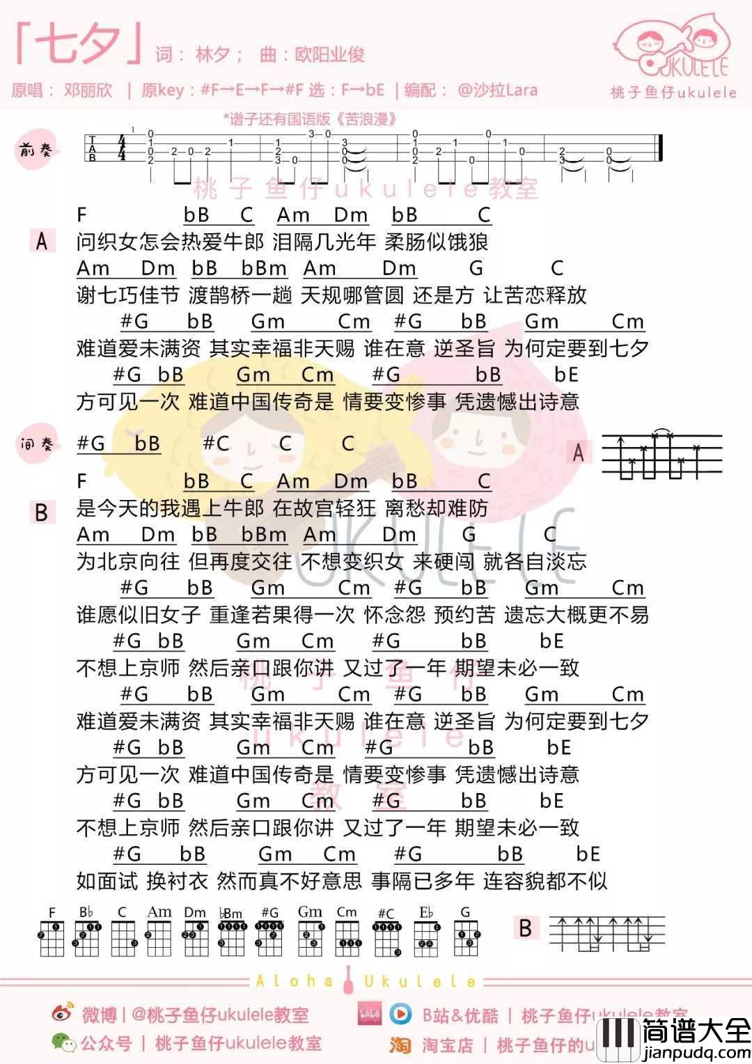 七夕尤克里里谱_邓丽欣_幸福非天赐,全靠你勇敢